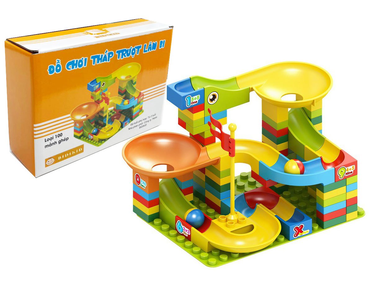 Đồ chơi lắp ráp tháp trượt lăn bi,  trò chơi thách thức trí tuệ và vui nhộn cho bé từ 3 tuổi, BIDIKID.