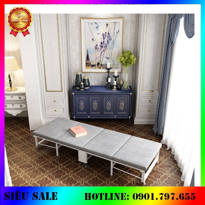 Giường ngủ đơn gấp gọn 4 miếng, có bánh xe di chuyển dễ dàng (80cm x 195cm) -  Giường gấp văn phòng