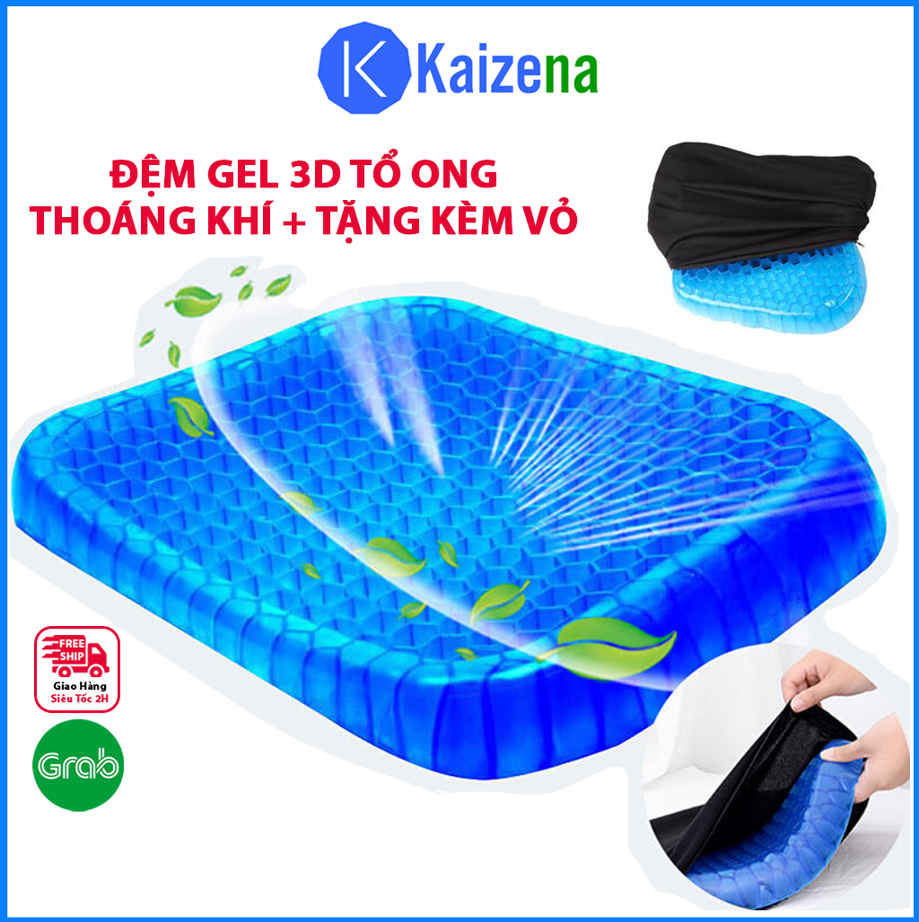 Đệm ngồi 3d cao su lót ghế văn phòng thoáng khí, nệm gel 3d lỗ tổ ong chống đau mỏi lưng tại Kaizena Mall