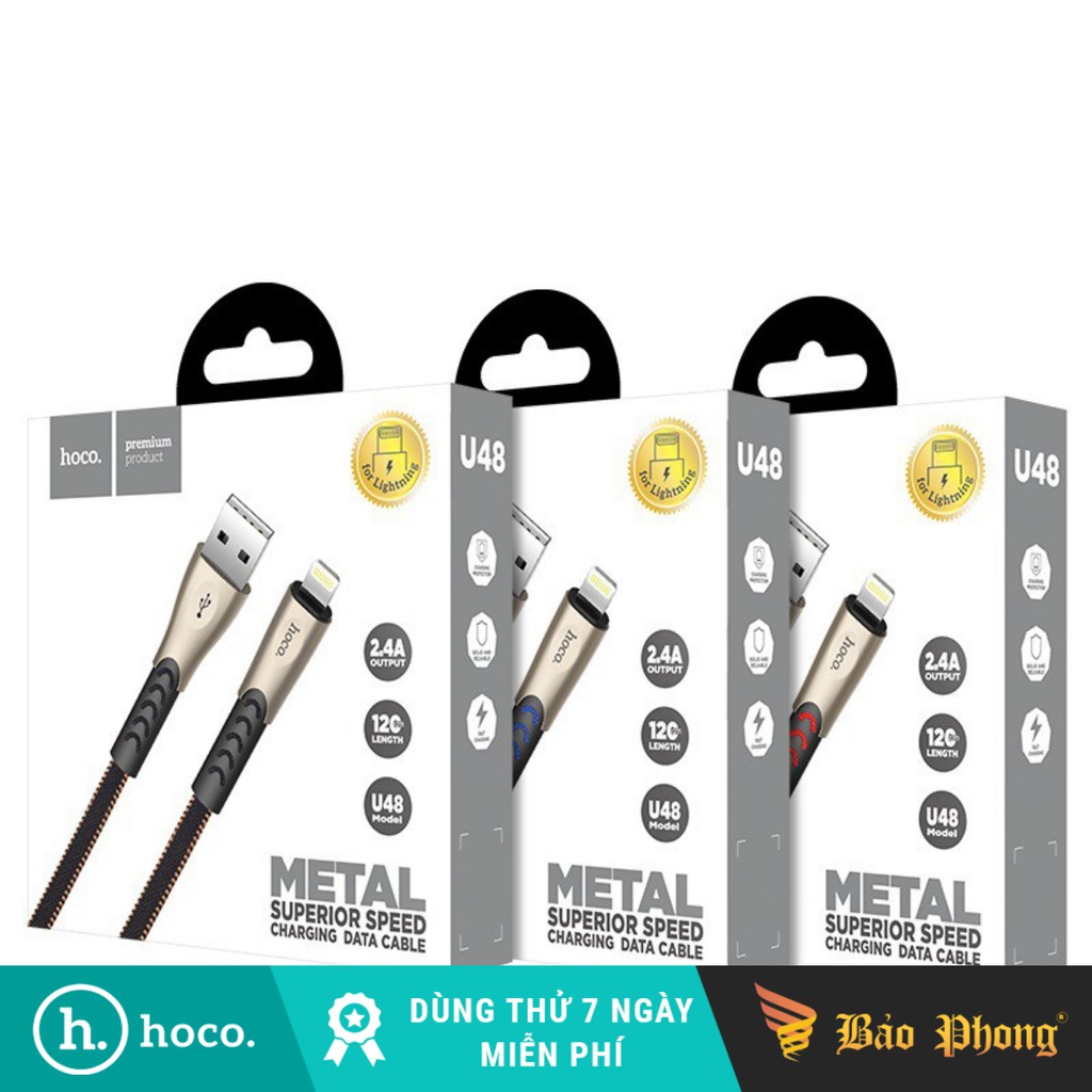 Cáp sạc iphone / ipad hoco u48 usb to lightning 2.4a dài 1.2m
