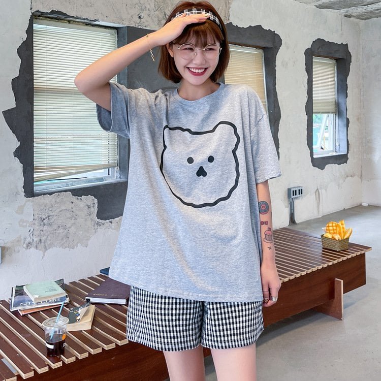 Set đồ mặc nhà nữ hình gấu siêu xinh ANHSTORE, bộ đồ nữ phong cách Hàn Quốc
