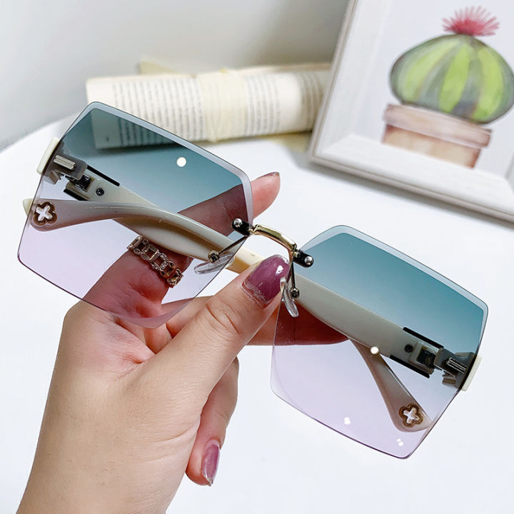 Moyoka kính râm không khung kính râm nữ thời trang lái xe du lịch sunglasses vintage khối màu kính mát nữ