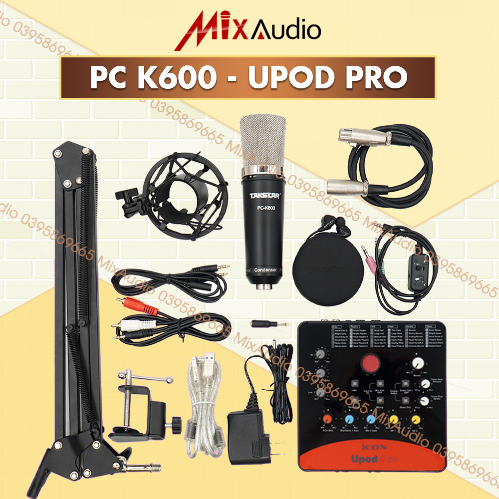 Combo livestream thu âm takstar mic pc k600, soundcard icon upod pro, tai nghe ts2260