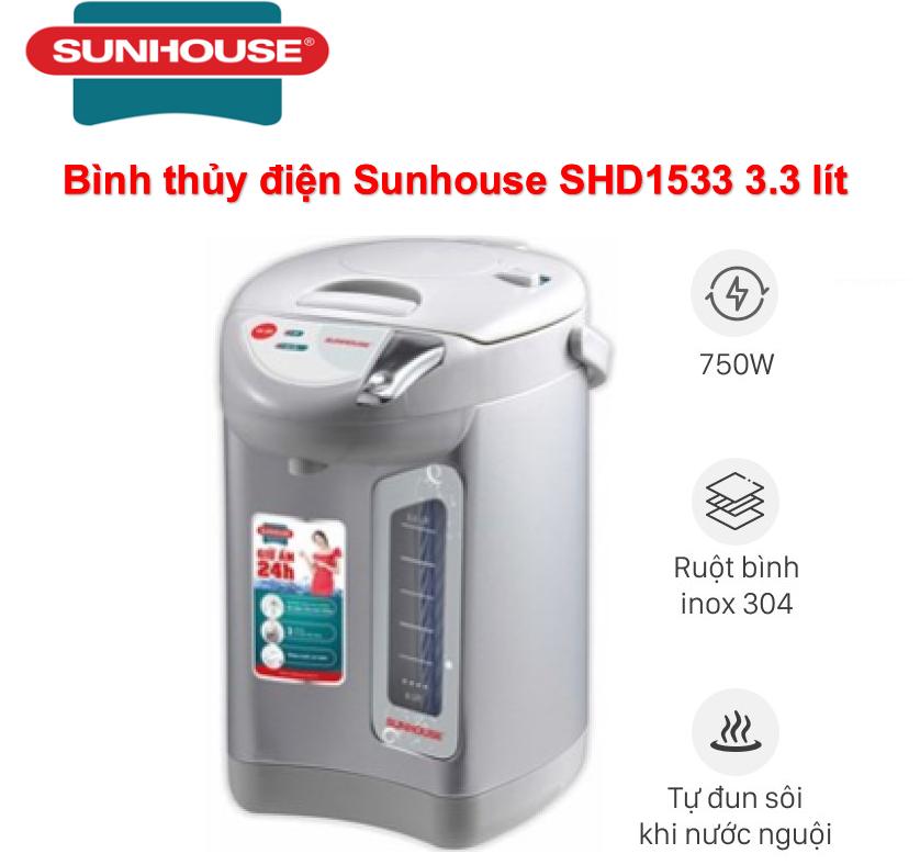 Bình thủy điện sunhouse shd1533 3.3 lít, chính hãng 100%, bảo hành 12 tháng