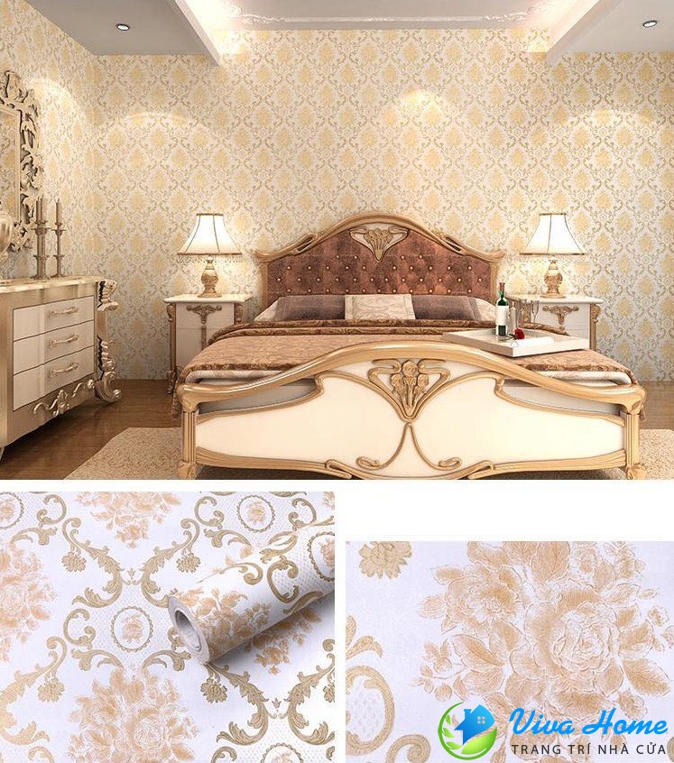 10m GIẤY DÁN TƯỜNG HOA VĂN HOÀNG GIA - CÓ SẴN KEO, KHỔ 45cm - GIẤY DÁN TƯỜNG PHÒNG KHÁCH, PHÒNG NGỦ