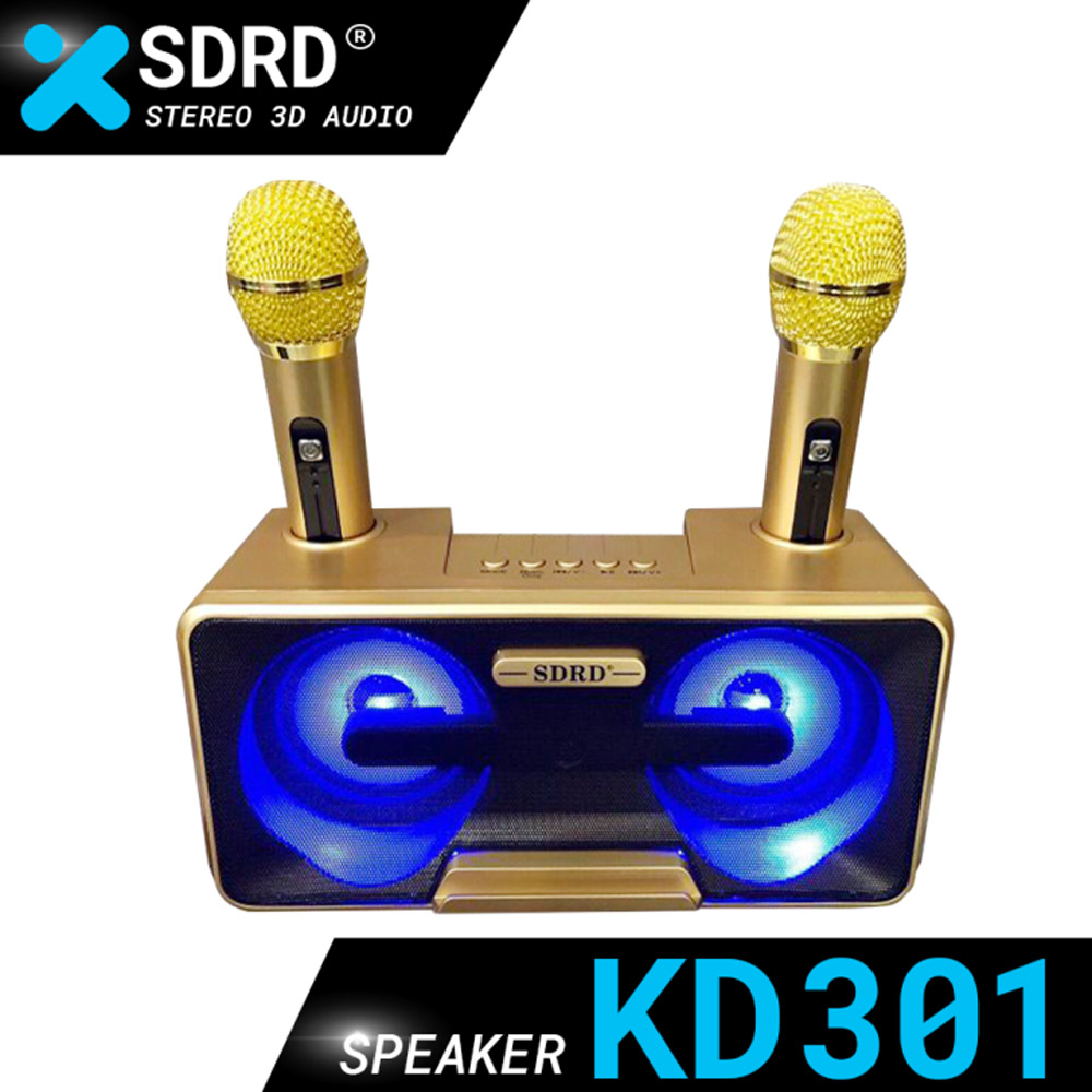Loa bluetooth karaoke sdrd sd 301 tặng kèm 2 mic không dây loa karaoke xách tay di động hát cực nhẹ âm thanh cực hay bh 1 đổi 1