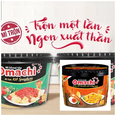 Mì trộn Omachi xốt tôm phô mai trứng muối/ Spaghetti hộp 105g - 18 tô - Tạp hóa Bát Muội