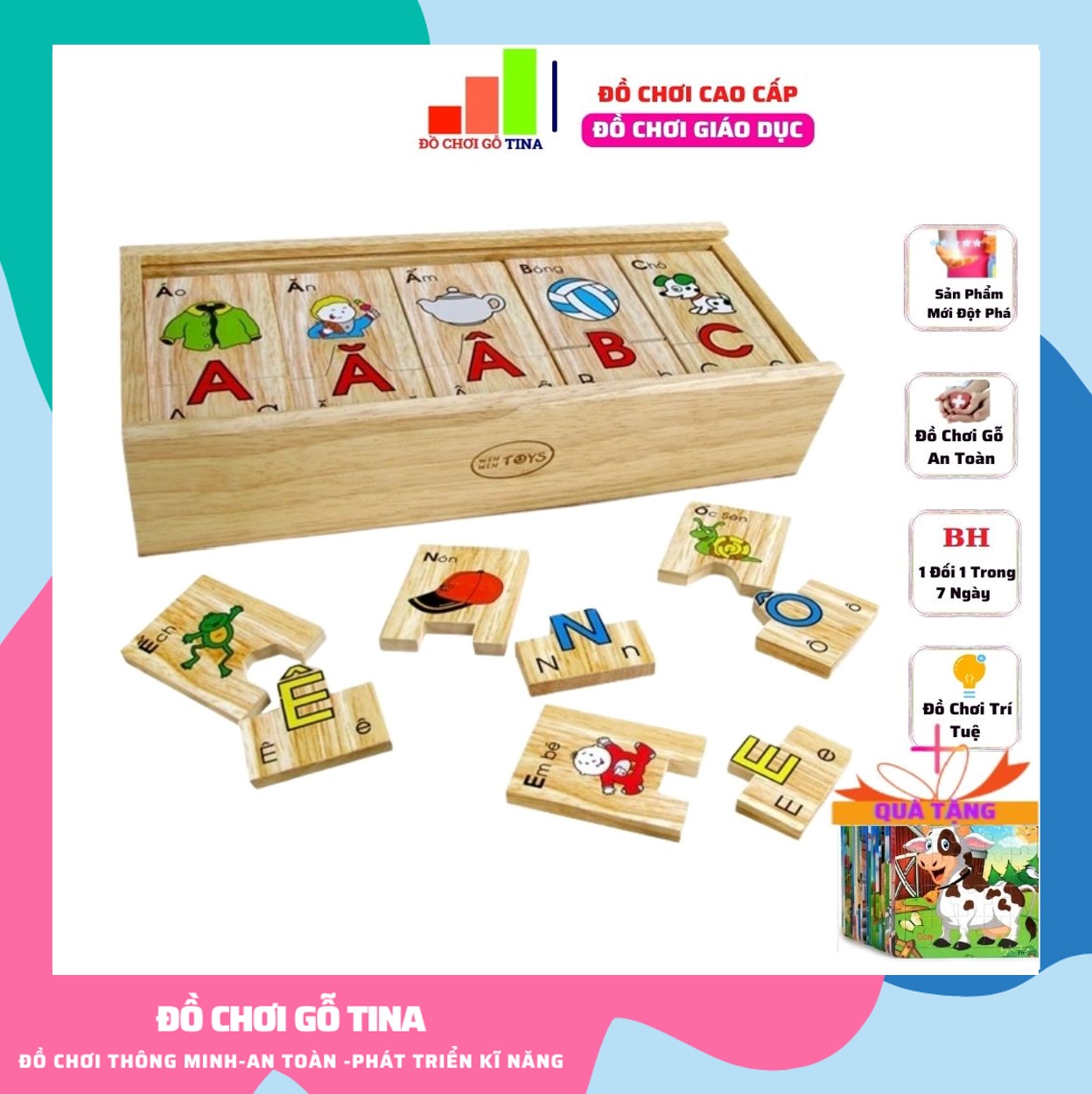 Bộ Tìm Chữ Cái Tiếng Việt Tiếng Anh Winwintoys, Đồ Chơi Gỗ Giáo Dục Thẻ Học Chữ Cái Tiếng Việt Đồ Chơi Thông Minh Cho Bé 2 Tuổi+Qùa Tặng Đồ Chơi Trẻ Em TINA