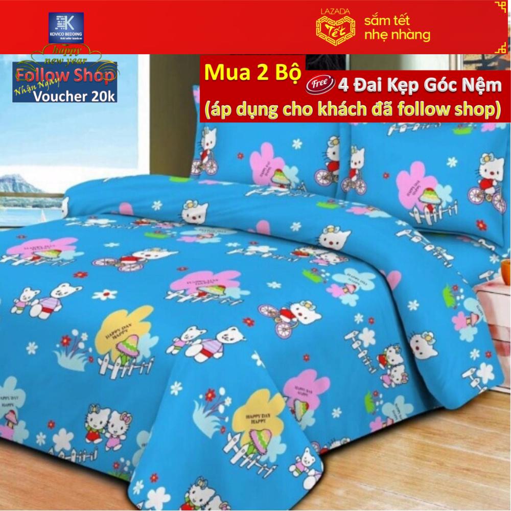 (FreeShip MAX) Bộ ga giường Công viên kitty 160x200cm ( Dành cho nệm cao dưới 12cm)