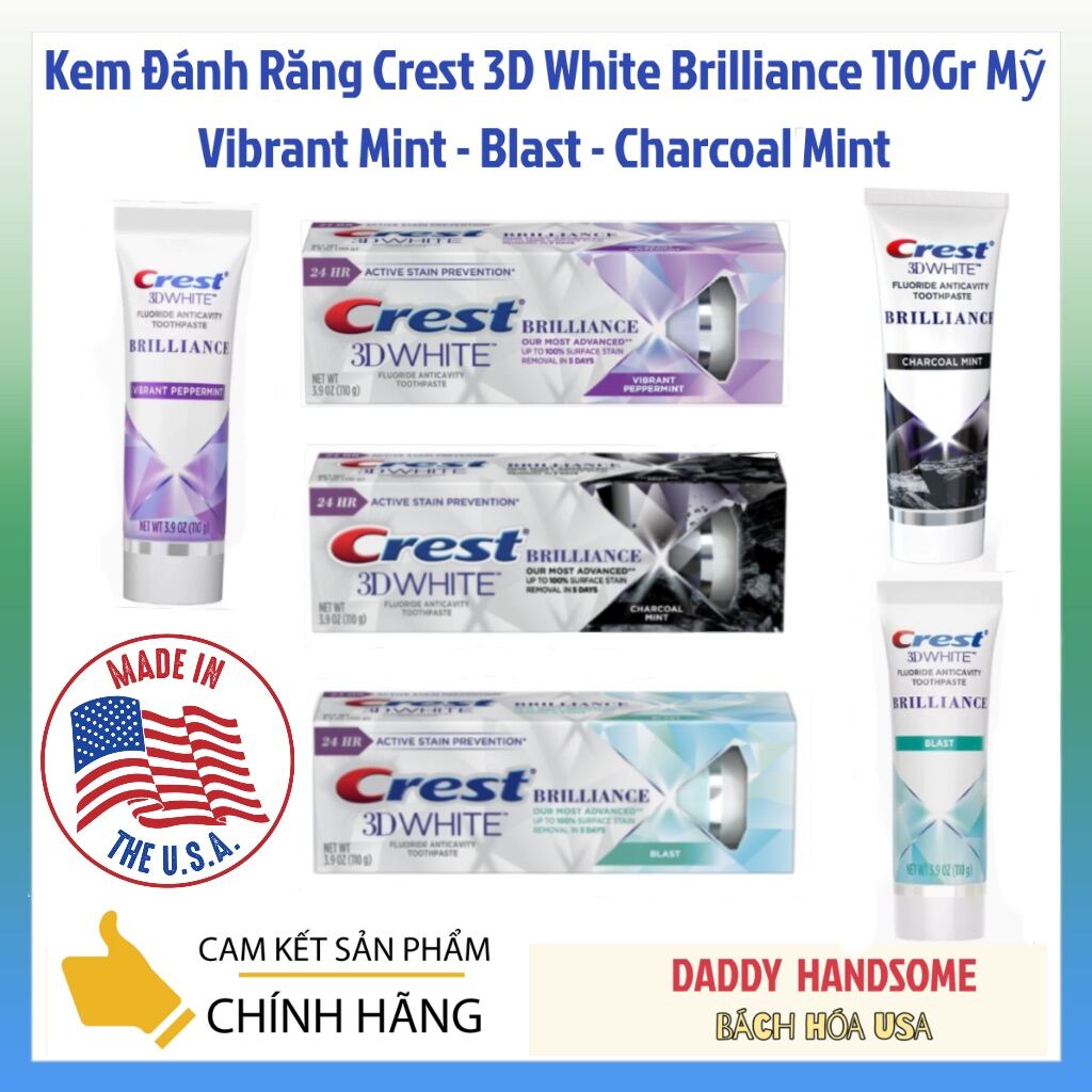 HOÀN TIỀN 15% - Kem Đánh Răng Crest 3D White Brilliance Làm Trắng Răng 99gr Mỹ