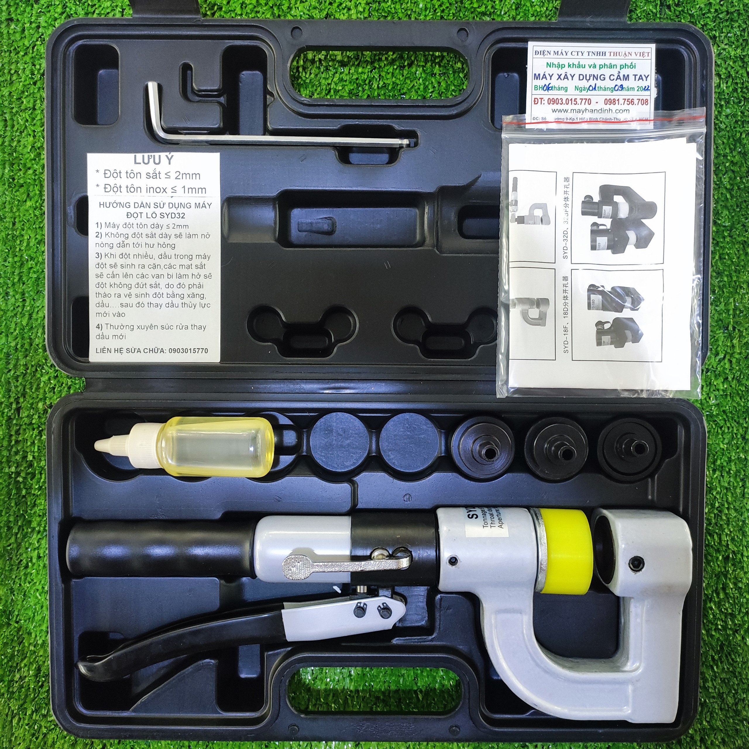 Máy đột lỗ tôn, máng cáp chuyên nghiệp syd-32, tặng kèm 4 bộ lưỡi đột thông dụng 16, 20, 25, 32, bảo hành 12 tháng.