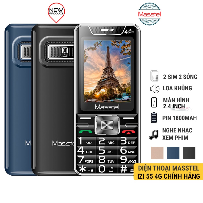 Điện thoại Masstel Izi 55 4G - Đập Đá siêu bền - Loa to Gọn nhẹ - Mới full hộp