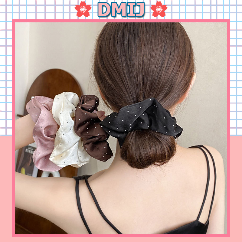 Cột Tóc Vải Scrunchies Họa Tiết Chấm Bi Dây Buộc Tóc Scrunchies Nhiều Màu