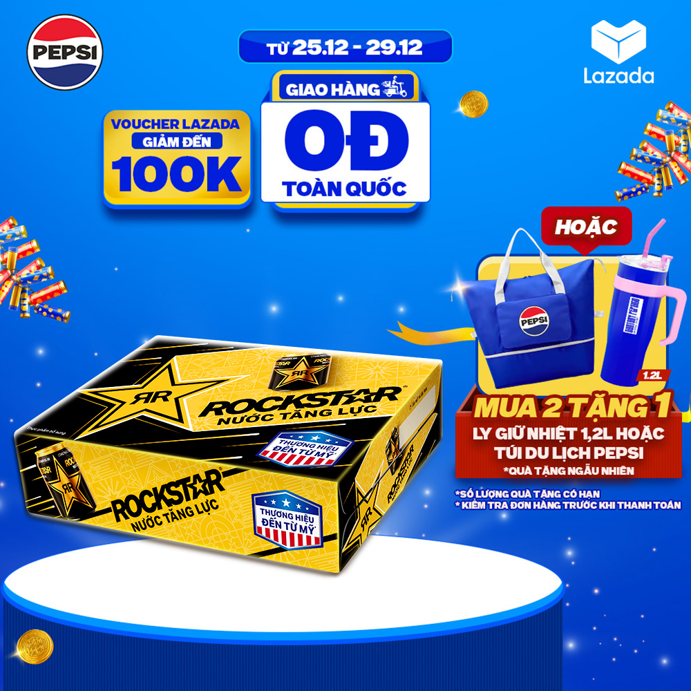  Thùng 24 Lon Nước Tăng Lực Rockstar  250ml lon  