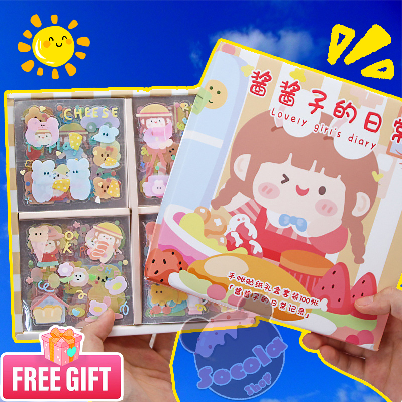 [MỚI]Hộp 100 TỜ stickers(hình dán) PET mẫu Bé Dưa Hấu mới siêu cute