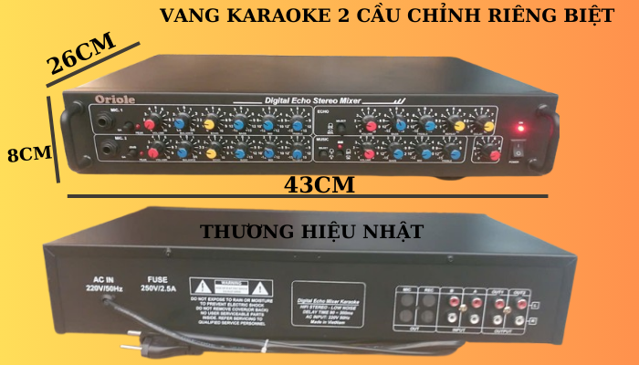 Vang karaoke Oriole thương hiệu Nhật 2 cầu míc chỉnh riêng biệt, chống hú rít, vang nhay hay -Mixer