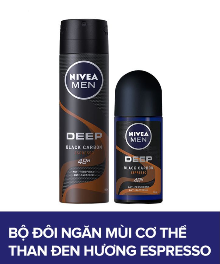 Bộ đôi Xịt Ngăn Mùi Nivea Men Than Đen Hương Espresso 150ml và Lăn Ngăn Mùi Nivea Men Than Đen Hương Espresso 50ml