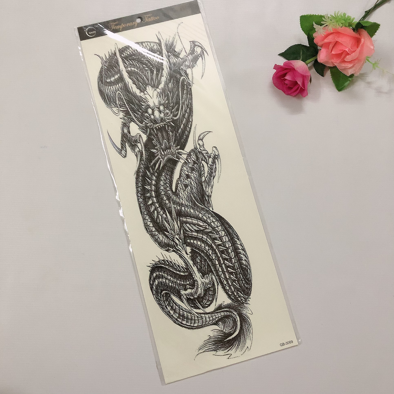 [HCM]Combo 2 tấm hình xăm dán cao cấp (loại đặc biệt) 17x48cm: rồng quấn đầu lâu
