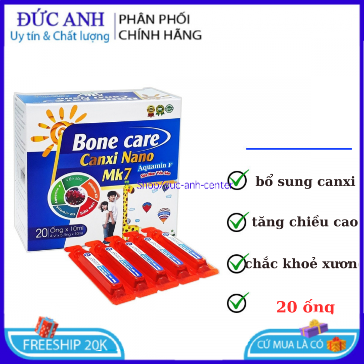 Siro Bone Care canxxi nano mk7 bổ sung canxi giúp tăng chiều cao, chắc khoẻ xương hộp 20 ống