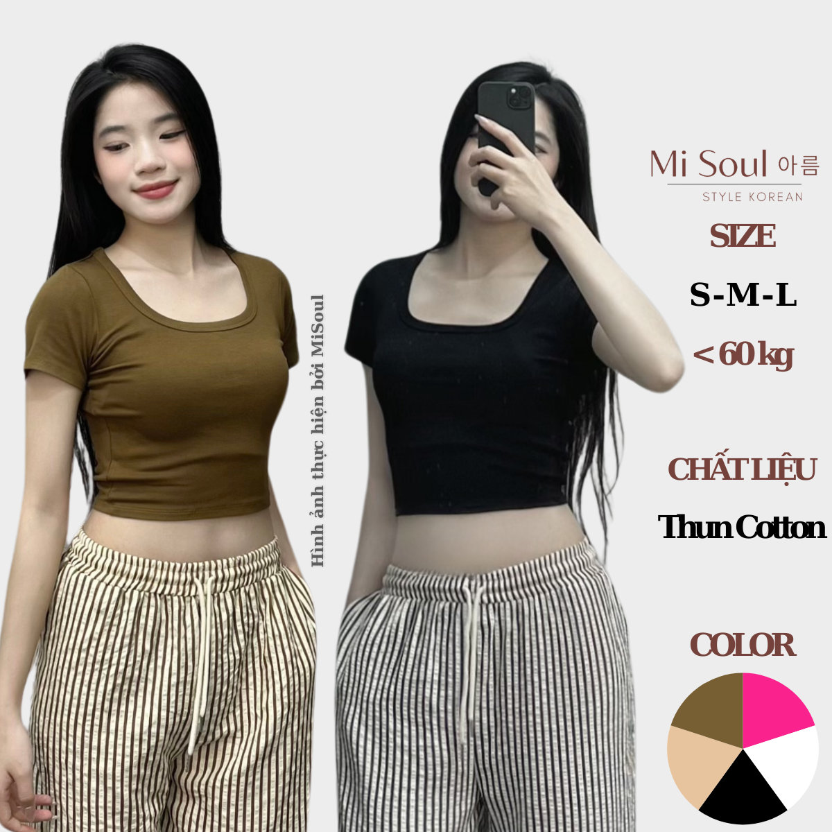 Áo Thun Cổ Vuông Tay Ngắn Misoul,Áo Croptop Cộc tay Cotton 168
