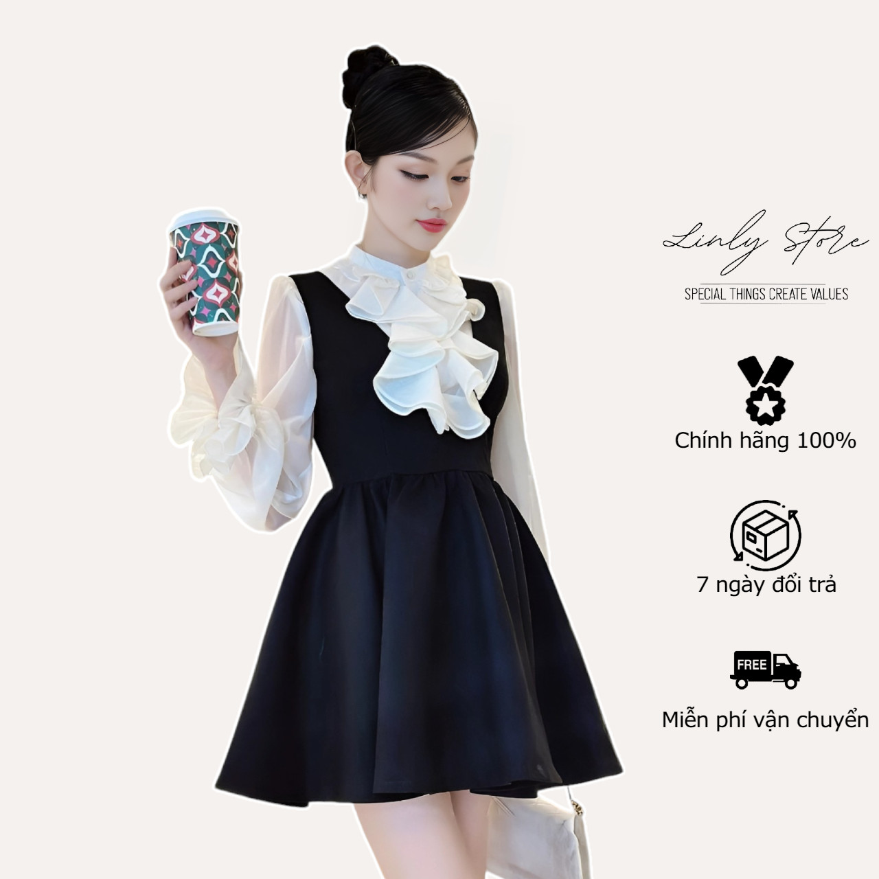 Váy kiểu nữ yếm xoè chất Tuýt si gân Linly Store V-VP1