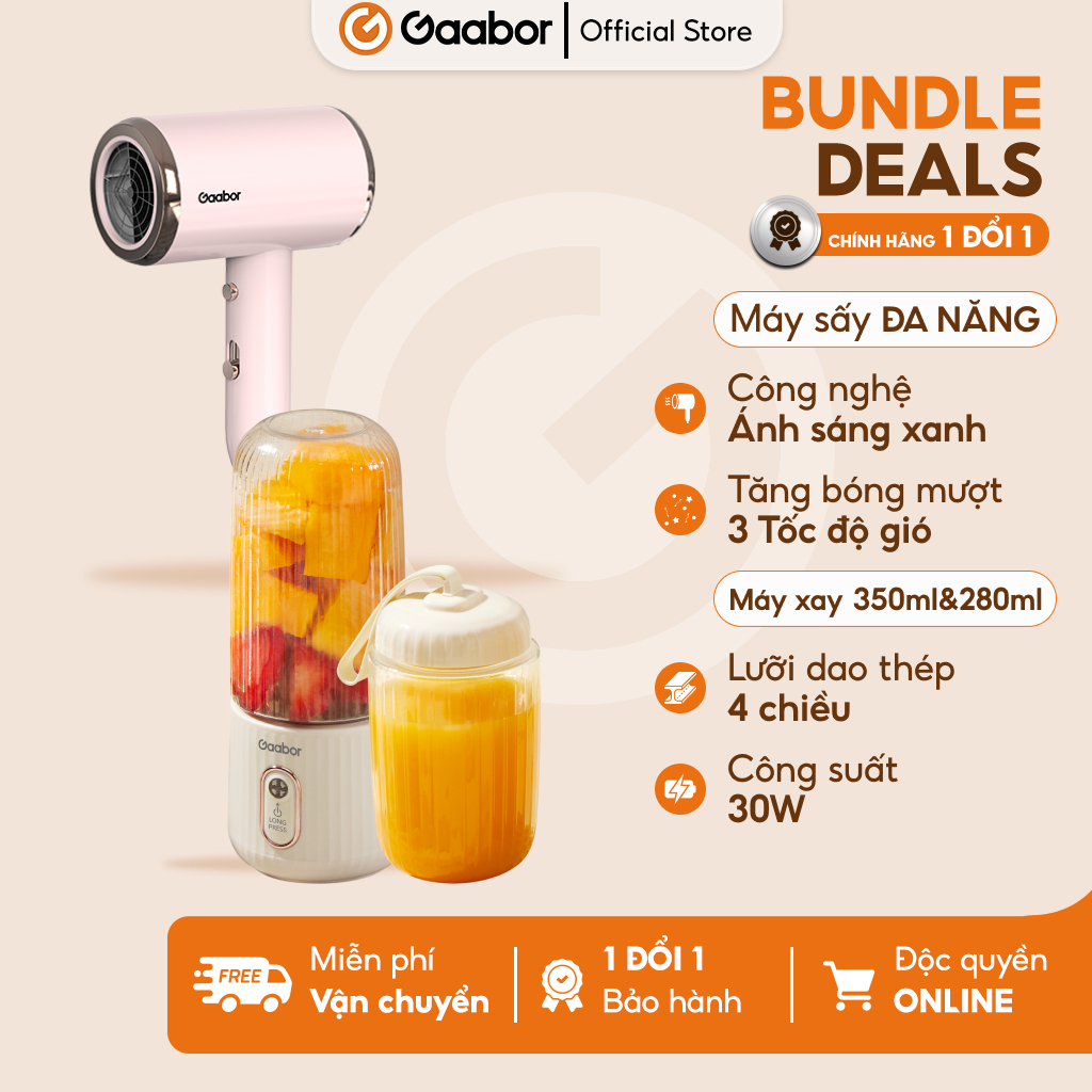 Combo 335 Cốc xay sinh tố cầm tay FP03T-WH01A và máy sấy tóc ánh sáng xanh N1000D - Bảo hành 1 đổi 1