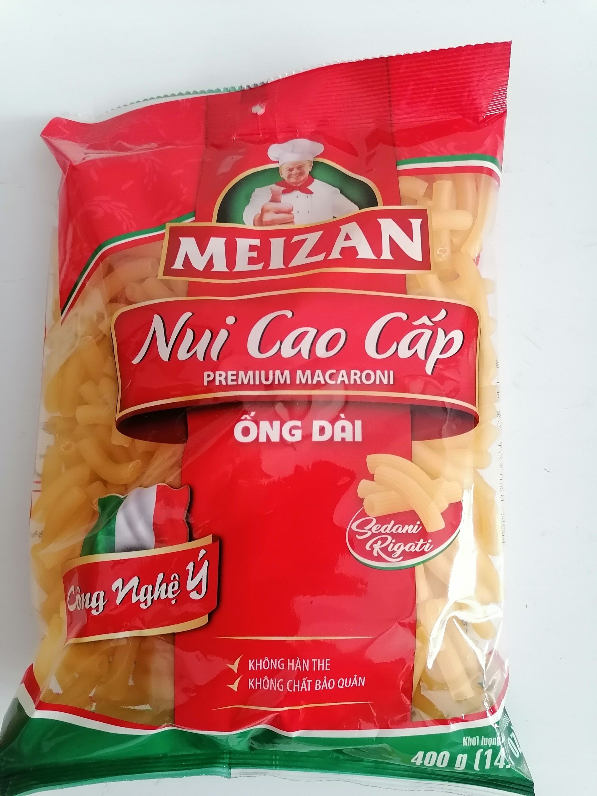 [gói 400g] NUI CAO CẤP (Ống dài) MEIZAN Premium Macaroni (Sedani Rigati)