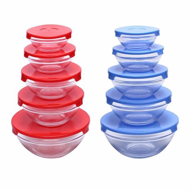 Bộ 5 bát thuỷ tinh đựng thực phẩm có nắp đậy Red cherry(nhiều màu) - Hộp thủy tinh trữ đồ ăn, Bát thủy tinh có nắp bảo quản thực phẩm trong tủ lạnh Homie
