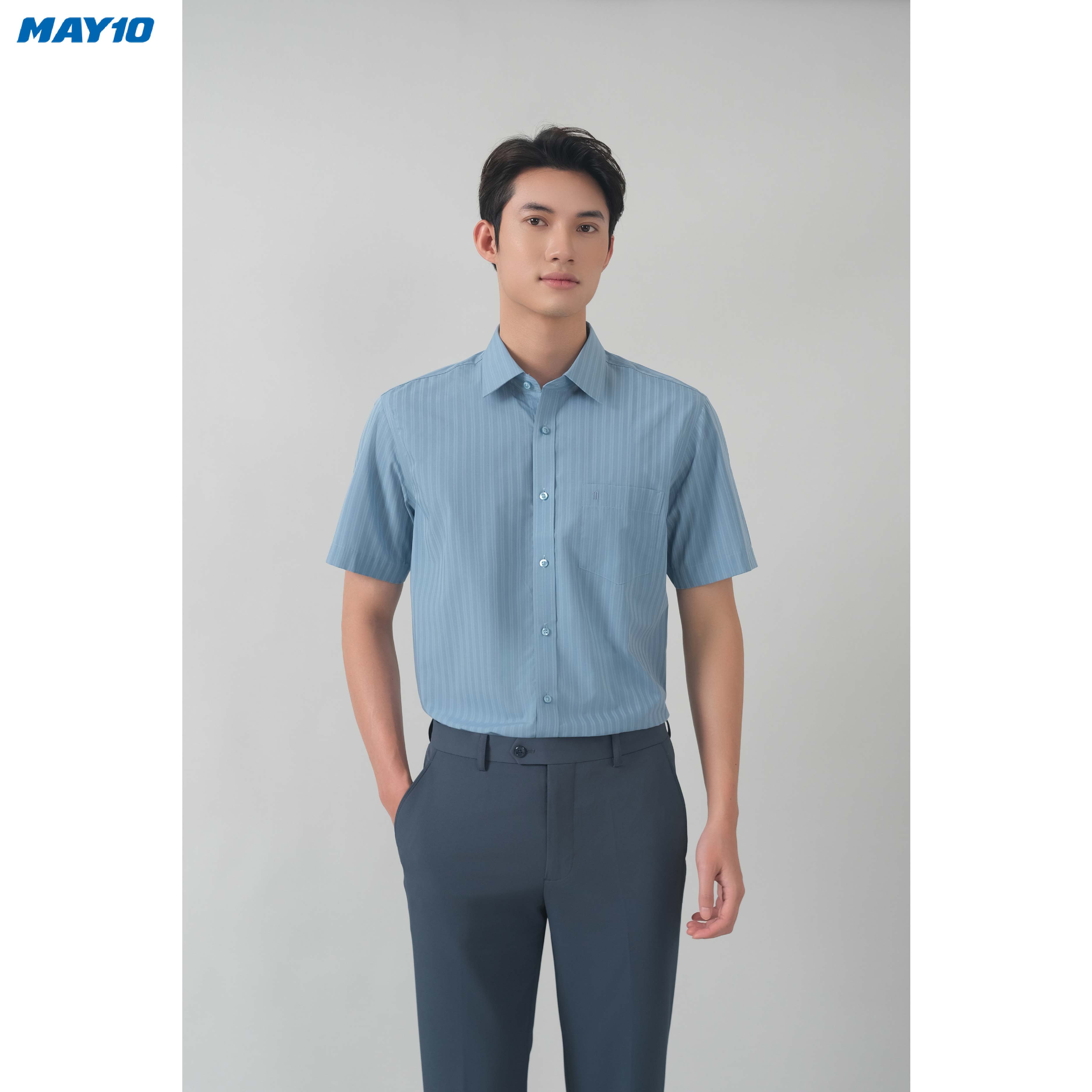 Áo sơ mi nam cộc tay may 10 dáng regular mã 010122030