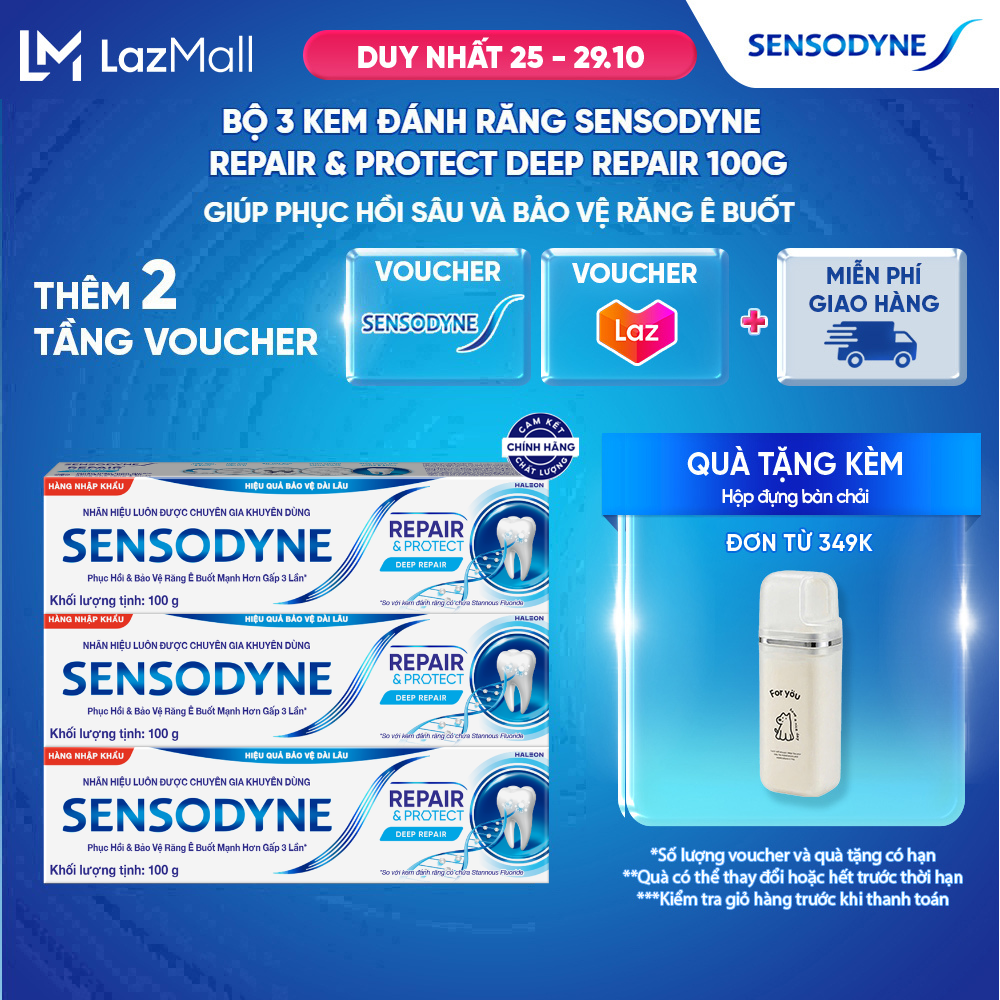 Bộ 3 Kem đánh răng SENSODYNE Repair  Protect Deep Repair 100g giúp phục hồi sâu và bảo vệ răng ê buốt