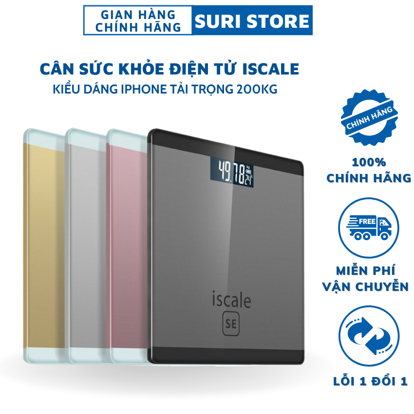 Cân sức khỏe điện tử ISCALE Iphone cho gia đình tải trọng 180kg, chính xác, tiện lợi gia dụng SURI
