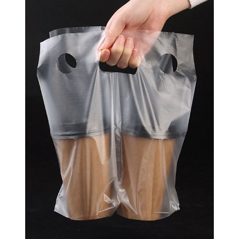 1kg Túi trà sữa 2 ngăn cà phê mang đi 2 cốc 2 ly - Plastic bag milk tea coffee take away