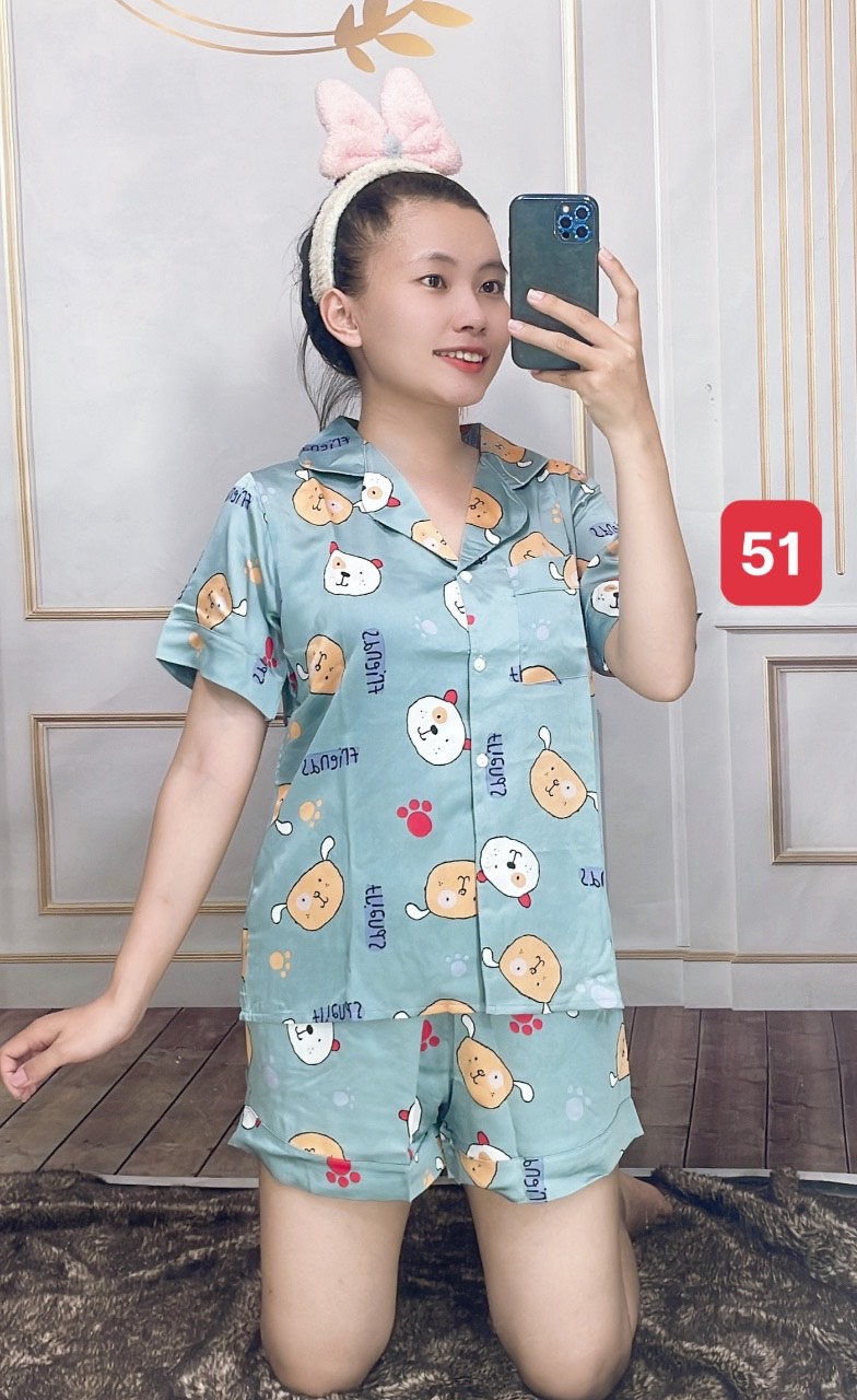 Đồ bộ nữ mặc nhà mùa hè cộc tay cộc quần đùi cho nữ chất lụa mango mềm mát
