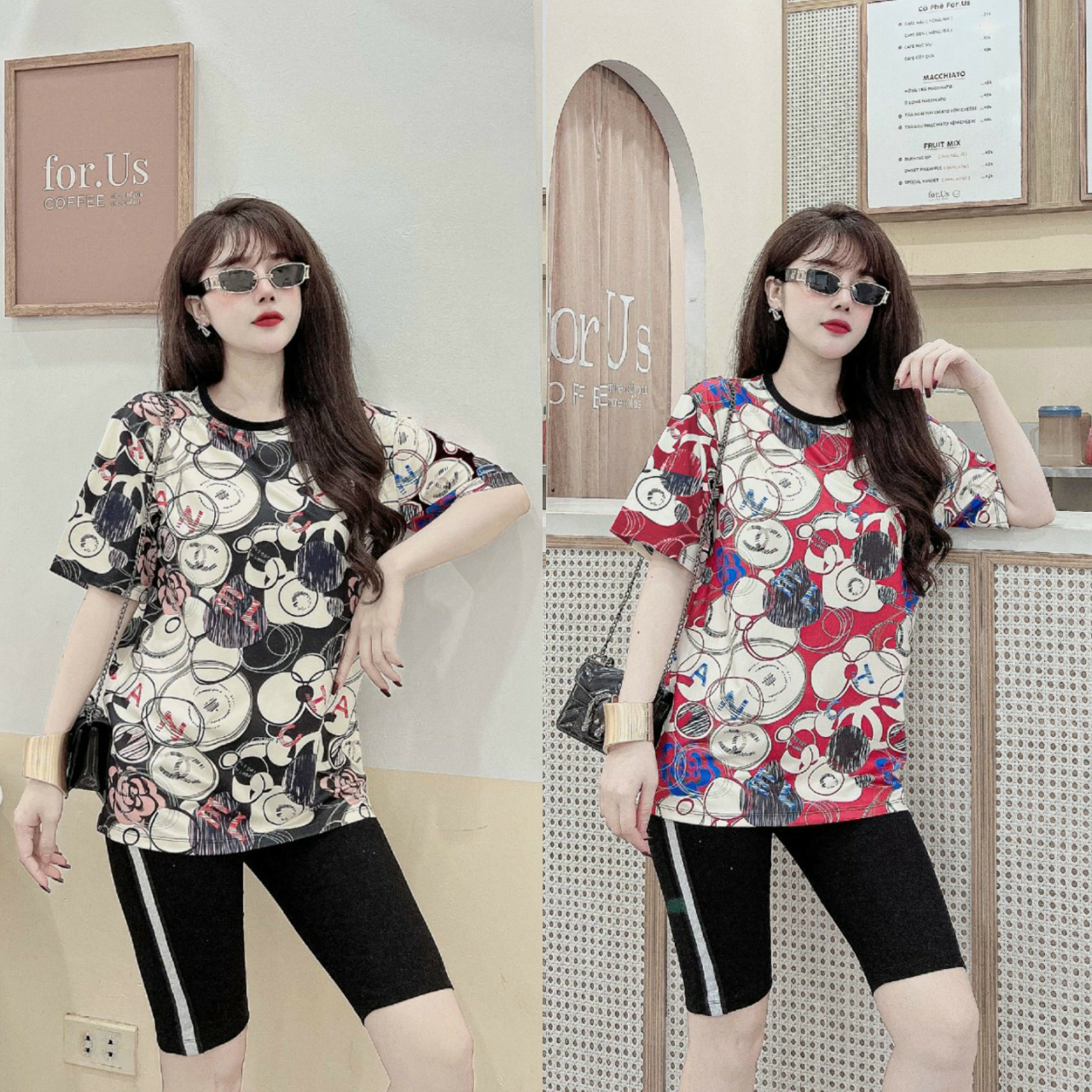 Đồ bộ thun ngố viền kim tuyến họa tiết in 3D