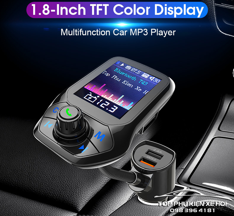 Tẩu nghe nhạc bluetooth T43 cho ô tô, AUX in/out, nhạc lossless