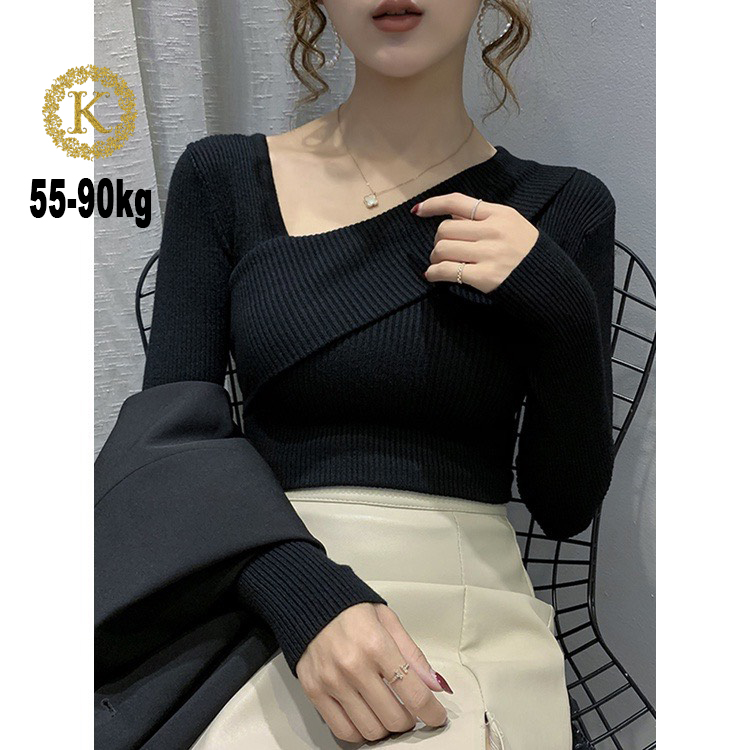 Áo croptop bigsize, áo croptop kiểu tay dài cổ nút vạc bầu co giãn 55-90kg AT25 KimFashion