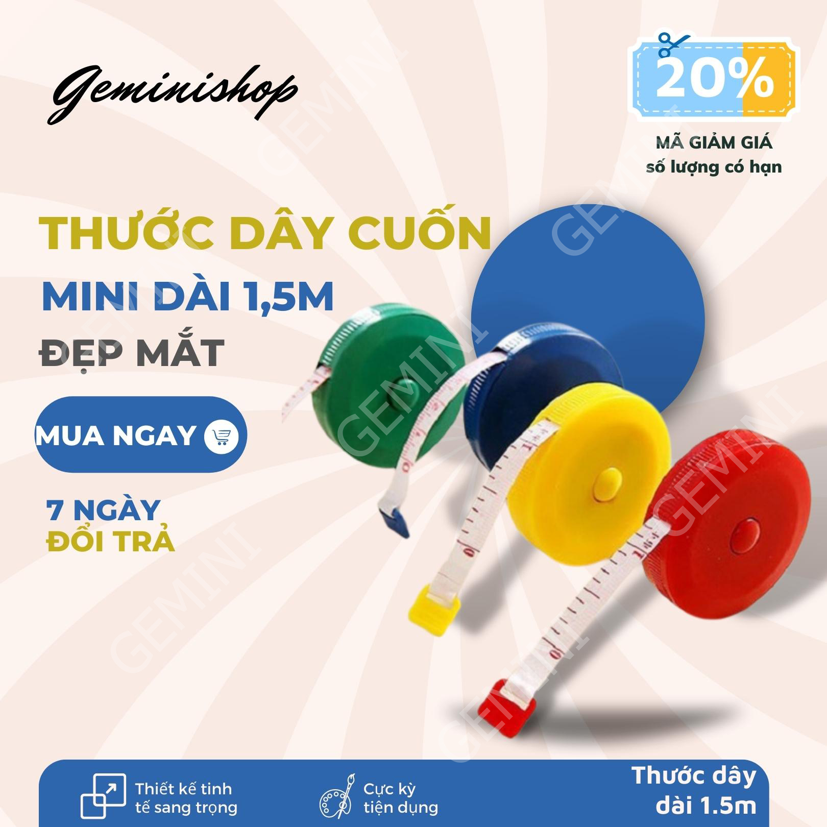 Thước dây 15m đo vòng eo chiều cao quần áo nhỏ gọn TD15