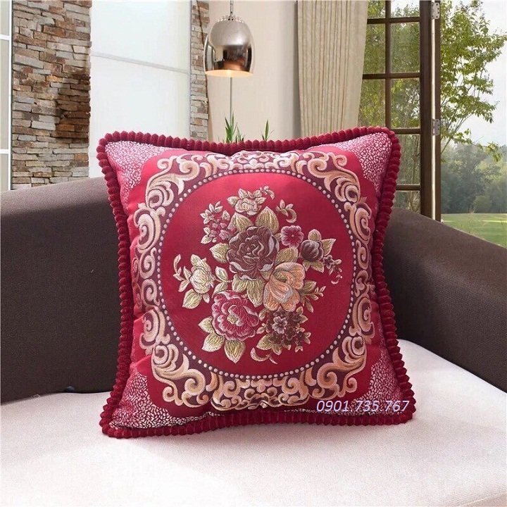 Gối tựa lưng Tây Âu sang trọng màu đỏ số 8 48x48cm