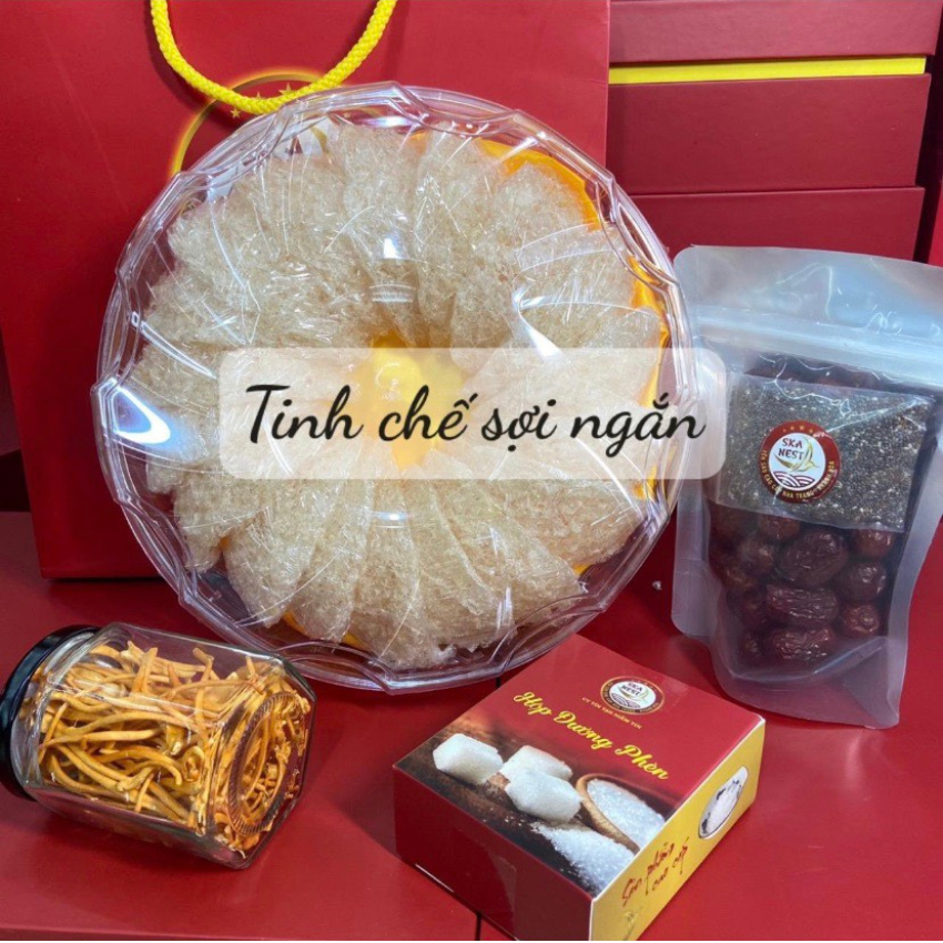 Yến Tinh Chế Sợi Ngắn - Tặng Kèm 1 hũ đông trùng hạ thảo, táo, đường, hạt chia, túi giấy - Yến Sào Khánh Hòa SKANEST Bổ dưỡng, tăng cường sức đề kháng