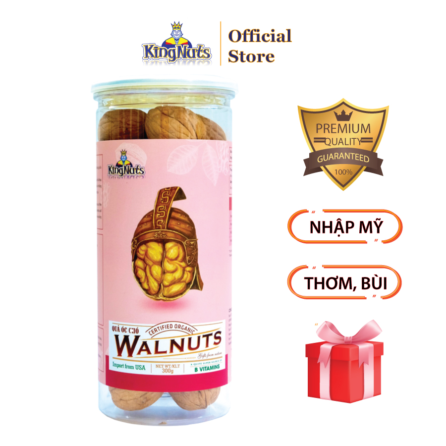 Hạt óc chó vàng KingNuts nguyên vỏ nhập Mỹ - 300g - Sản phẩm óc chó mỹ vỏ mỏng, béo bùi, không hôi dầu, tặng kèm đồ tách