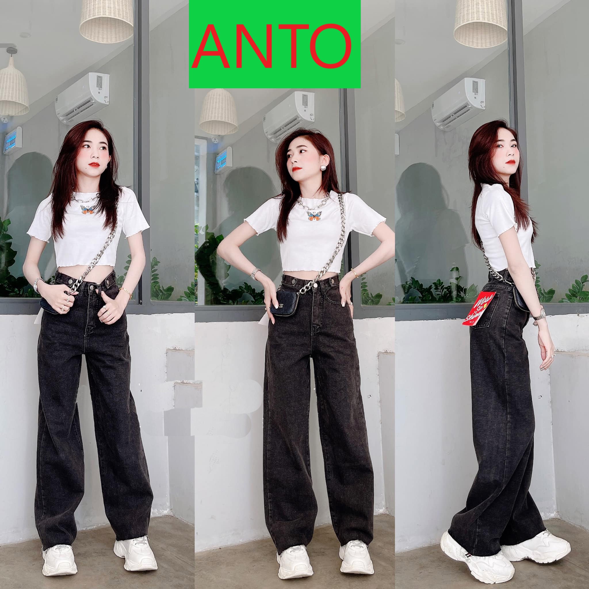 [ NY063 ] QUẦN JEAN ỐNG RỘNG NỮ LƯNG CAO 2 CẠP CHỈNH MÀU XÁM ĐẬM CAO CẤP ANTO LAI TUA ĐỦ SIZE S, M, L, FORM CHUẨN DÁNG XINH, CHẤT VẢI SIÊU DÀY DẶN