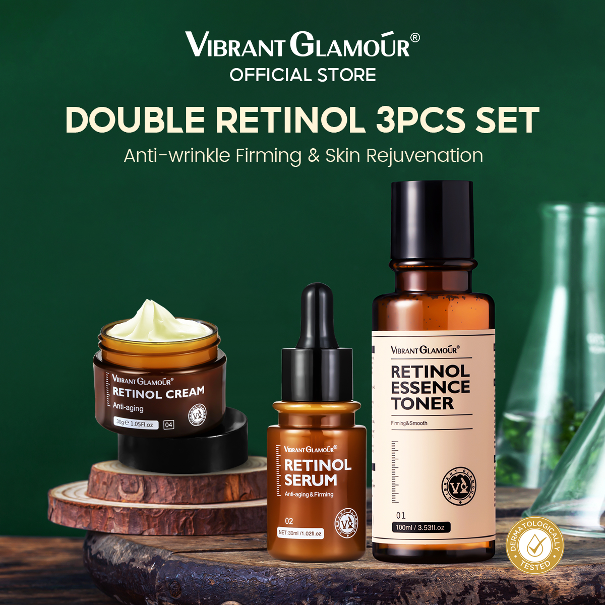 Retinol 3PCS VIBRANT GLAMOUR Chăm Sóc Da Đơn Giản & Làm Mờ Nếp Nhăn & Dưỡng Ẩm Da & Tái Tạo Da & Phục Hồi Da Hư Tổn