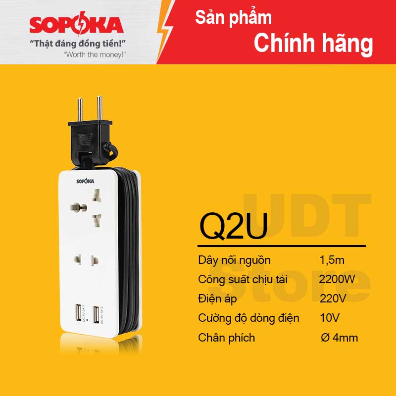 Ổ cắm thông minh tích hợp cổng sạc usb sopoka q2u 2200w