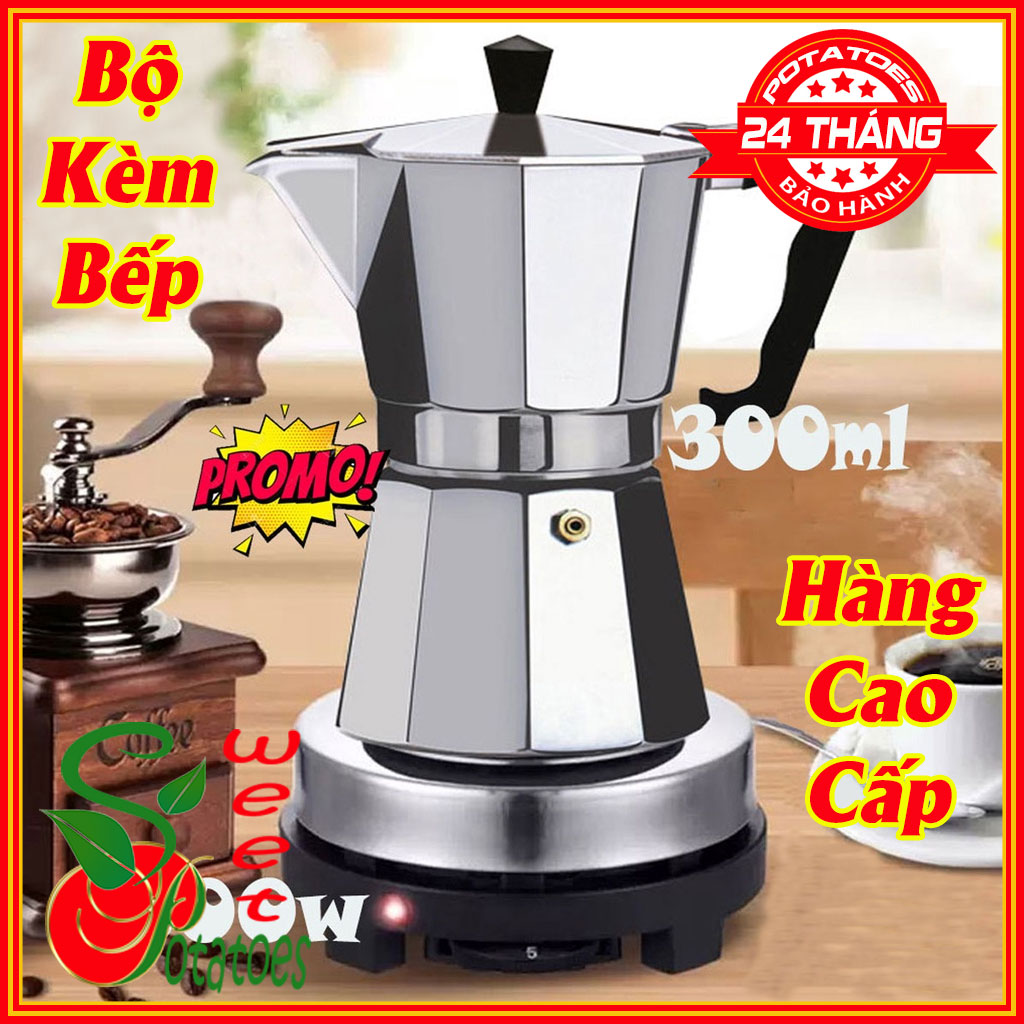 Máy pha cà phê, Có thể sử dụng là ấm pha trà, ấm pha chè, ấm pha trà mini - Bình pha cafe Moka Pot 300ml Loại Tốt - Ấm pha cafe - Bình pha cà phê - Ấm pha cà phê - Ấm pha cafe siêu tốc