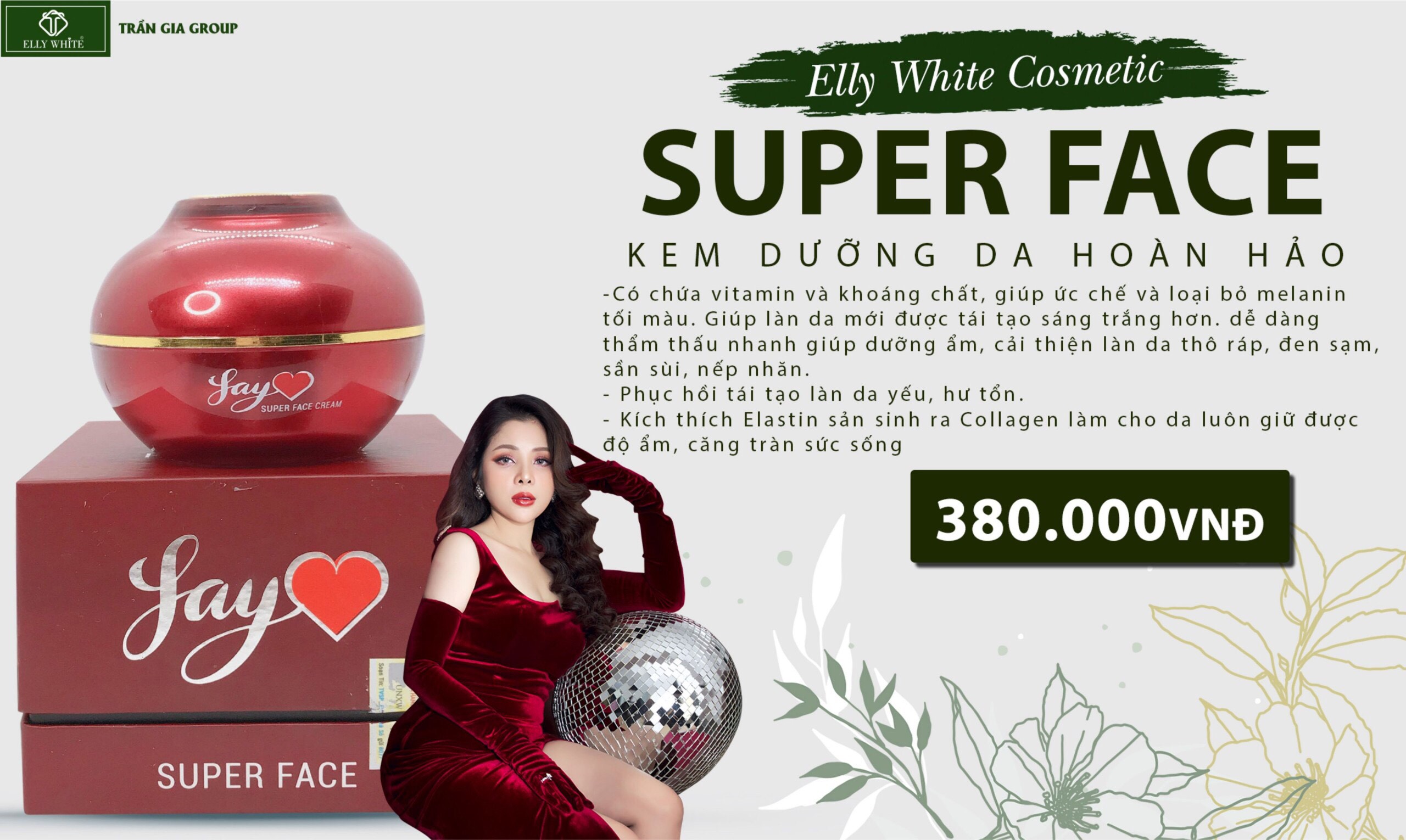 [HCM]KEM FACE SAY DƯỠNG DA CHUYÊN NÁM, TÀN NHANG ELLY WHITE