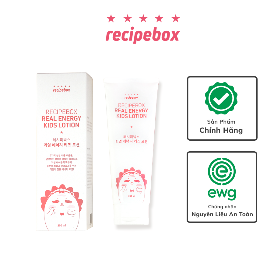 Lotion dưỡng ẩm cho trẻ em recipebox real energy kids lotion 180ml