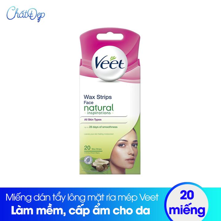 Miếng dán tẩy lông mặt ria mép Veet Wax Strip (20 miếng) dành cho mọi loại da