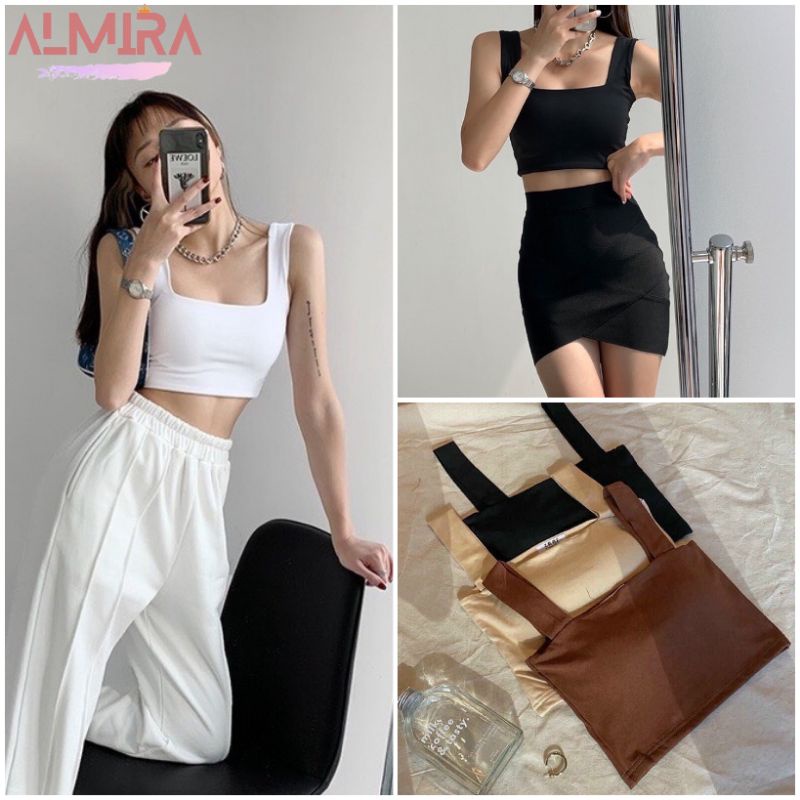 Áo 2 dây croptop dây bản to có đệm