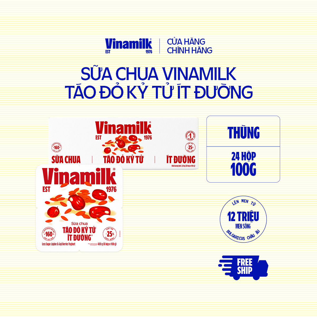 [CHỈ GIAO TRONG BÁN KÍNH 10KM] Thùng 24 Hộp Sữa chua ăn Vinamilk Táo Đỏ Kỉ Tử 100g