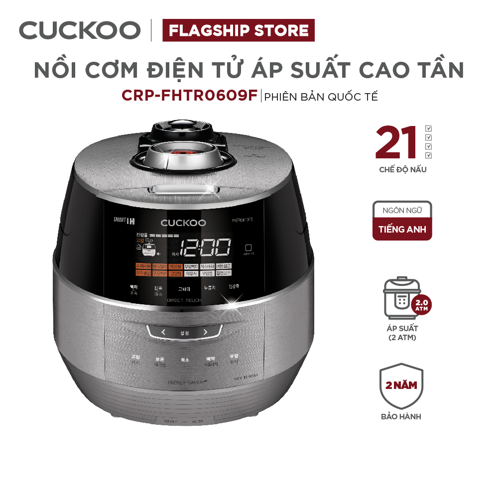 Nồi cơm điện tử áp suất cao tần Cuckoo 1.08L CRP-FHTR0609F - Áp suất kép - Lòng nồi phủ men Xwall độc quyền - Nhiều chế độ nấu ăn - Sản xuất tại Hàn Quốc - Hàng chính hãng Cuckoo Vina